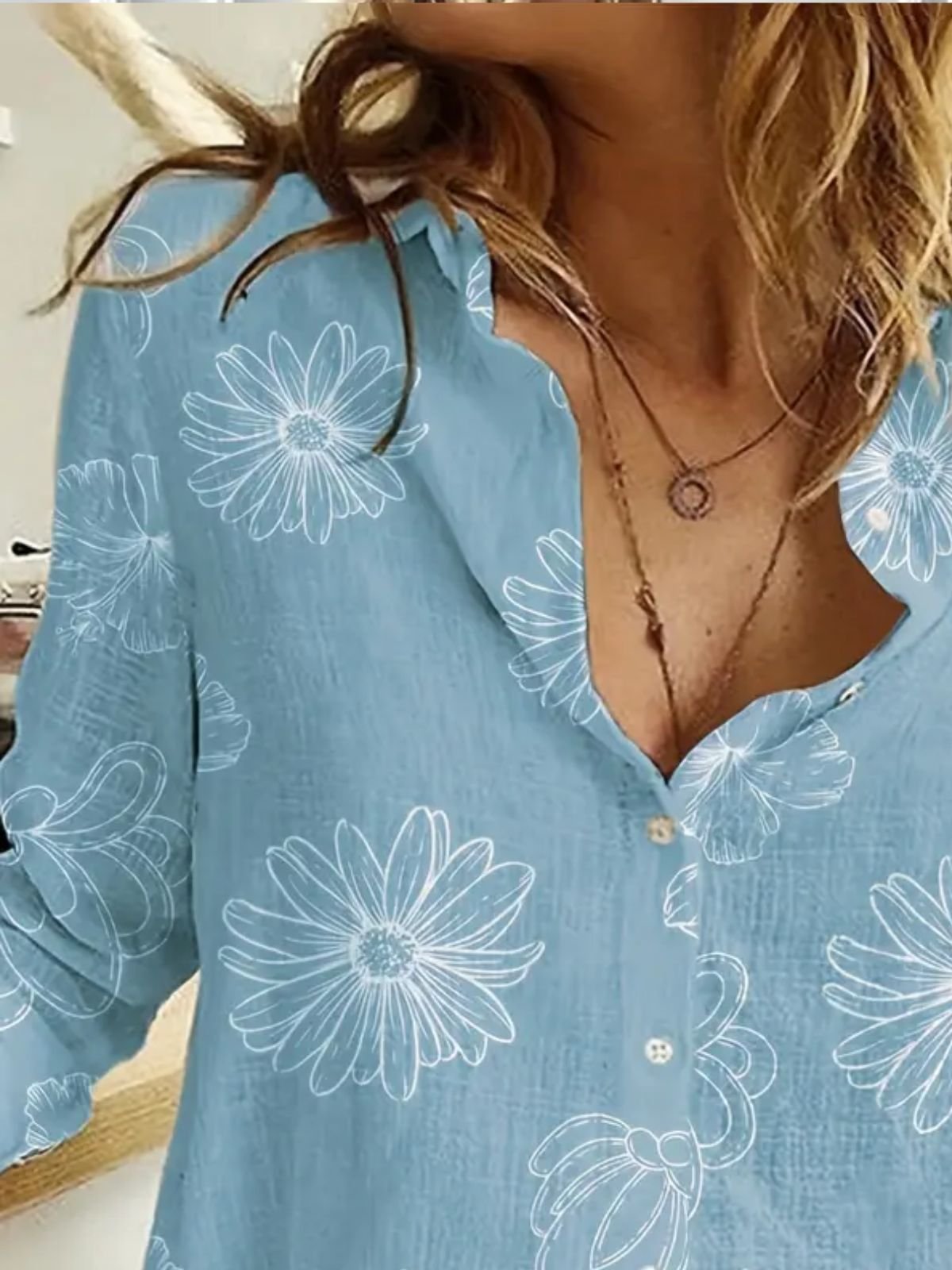 Chemises Femmes Décontracté Floral Printemps / Automne Coton Quotidien Coupe Régulière Régulier Trapèze Col de Chemise
