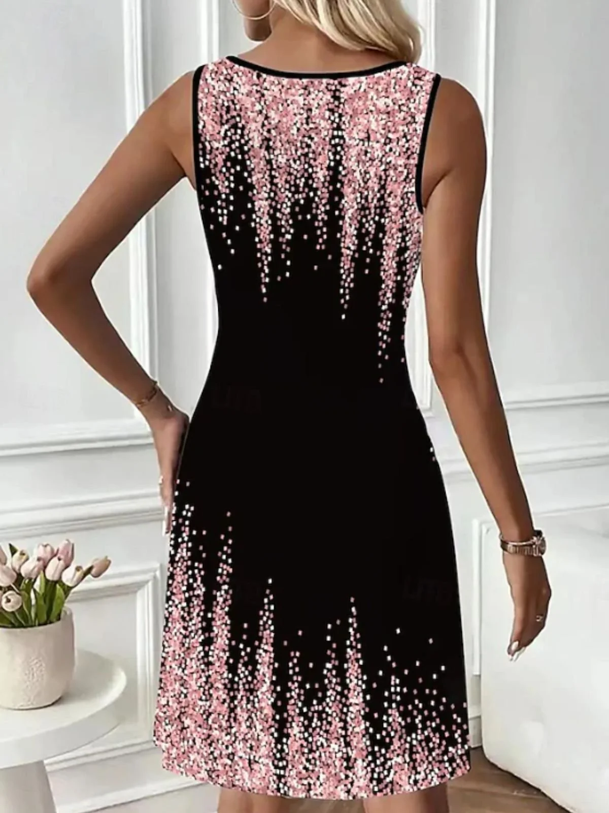Femmes Ombre Rose Col Rond Confortable Robe Maxi Décontracté
