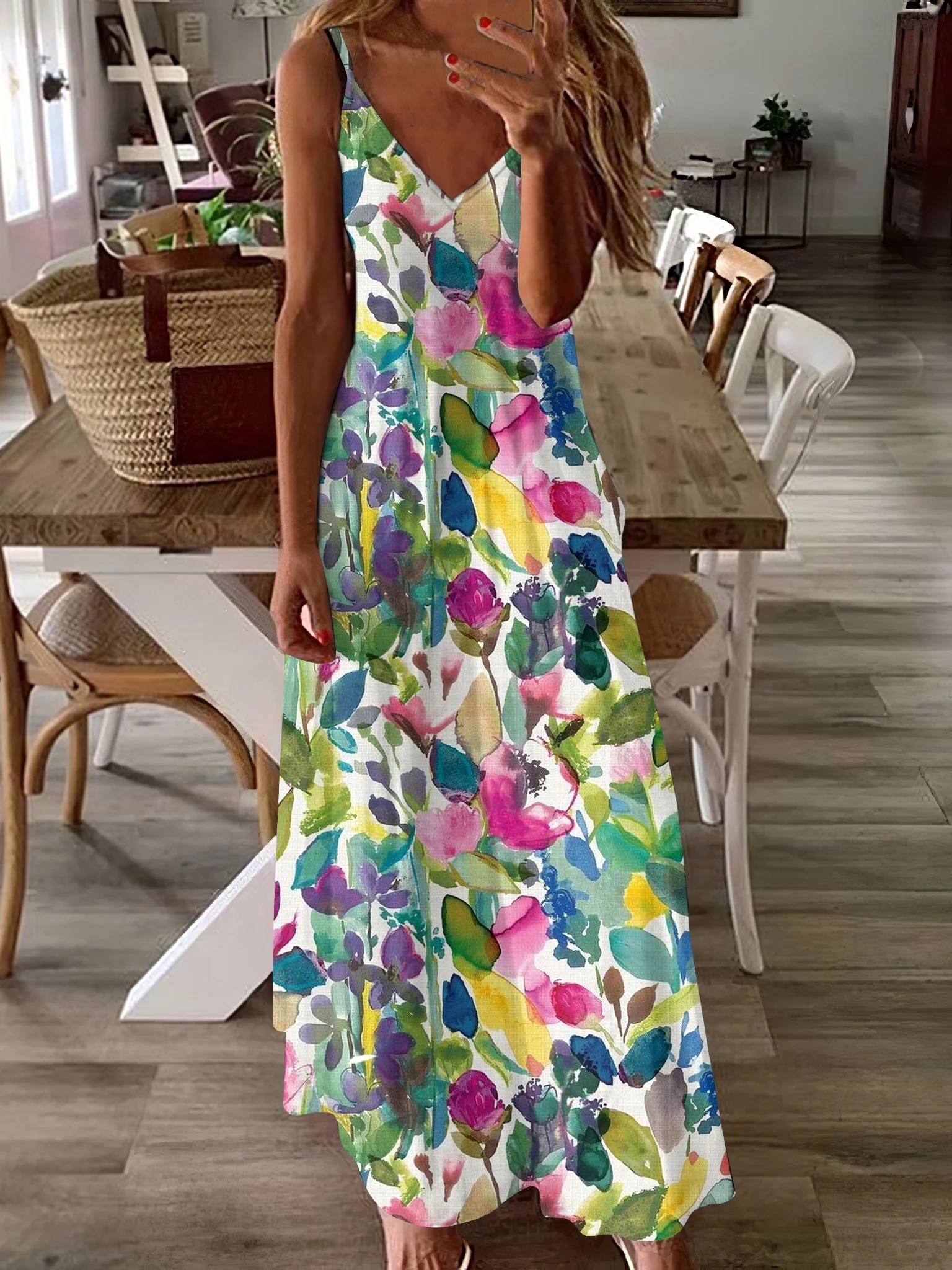 Femmes Floral Blanc à Bretelles Confortable Robe Maxi Décontracté