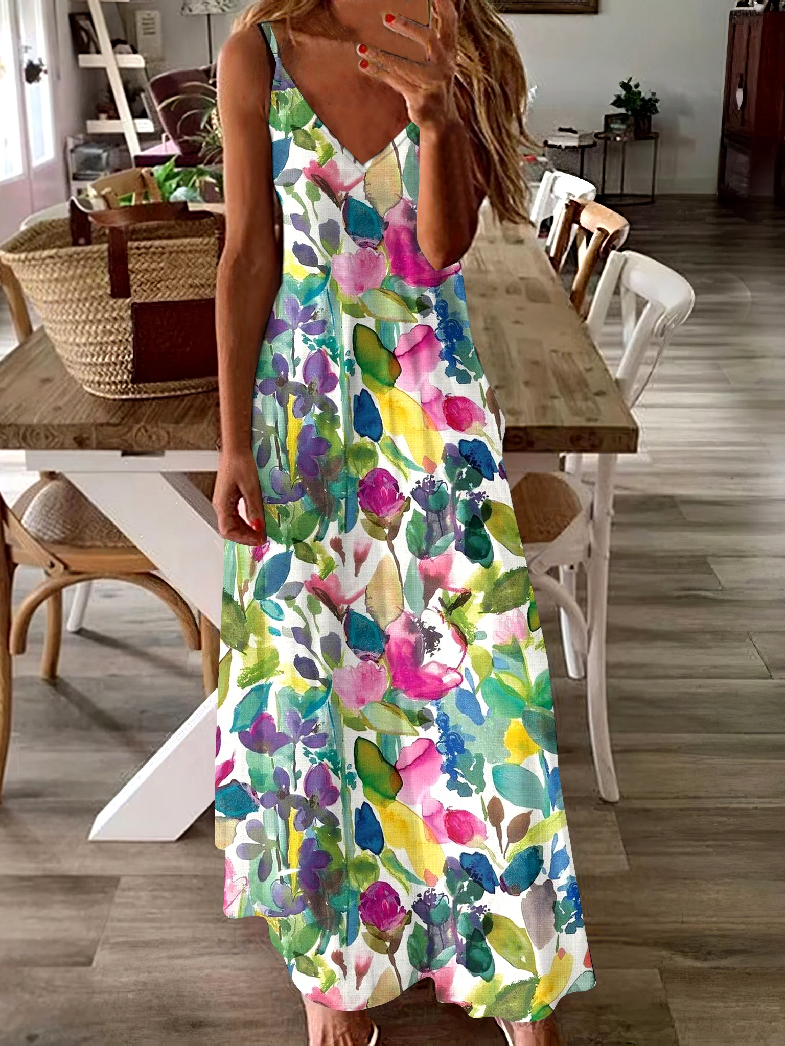 Femmes Floral Blanc à Bretelles Confortable Robe Maxi Décontracté
