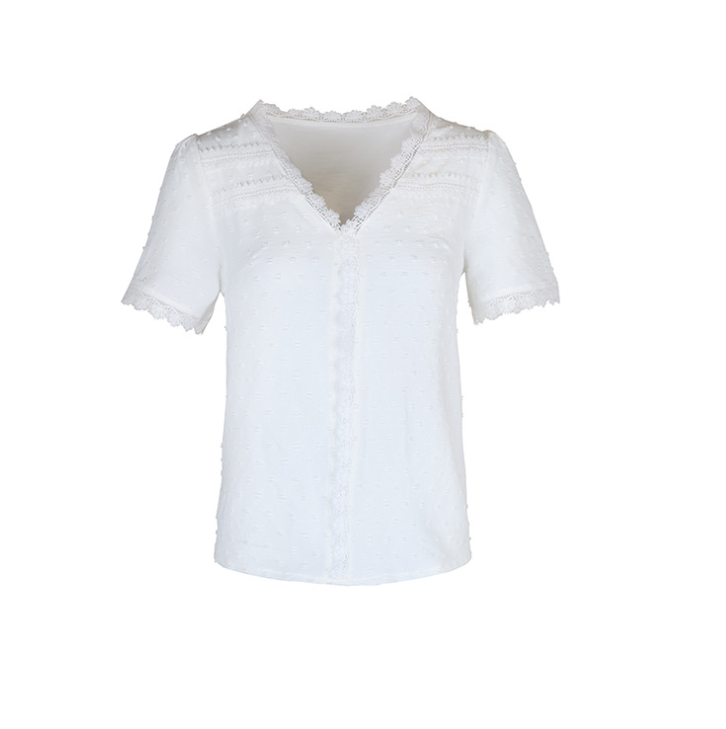 Chemises Femmes Plain en Lin Été Polyester Col V Faire la navette Coupe Régulière Manches Courtes Régulier