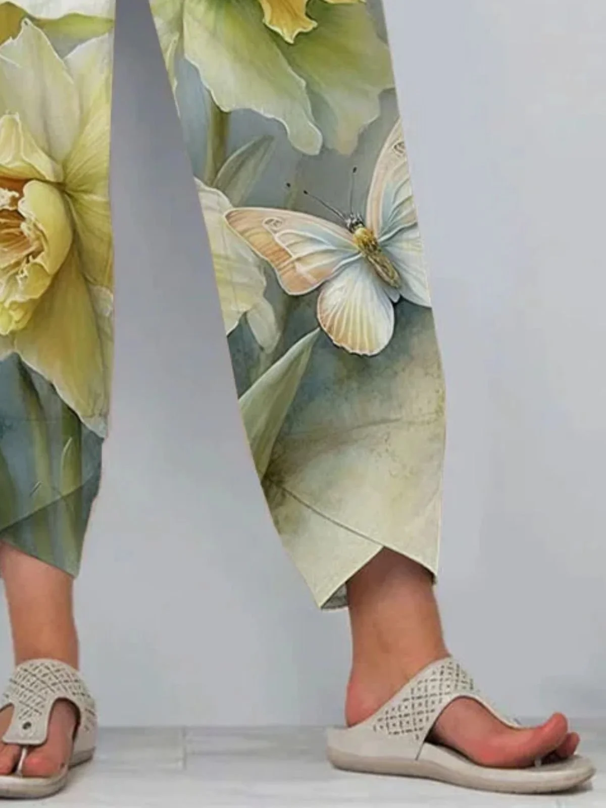 Pantalons Décontracté Floral Printemps / Automne Coton Micro-élasticité Coupe Régulière Pantalon à la cheville Pantalons Harem Trapèze pour Femmes