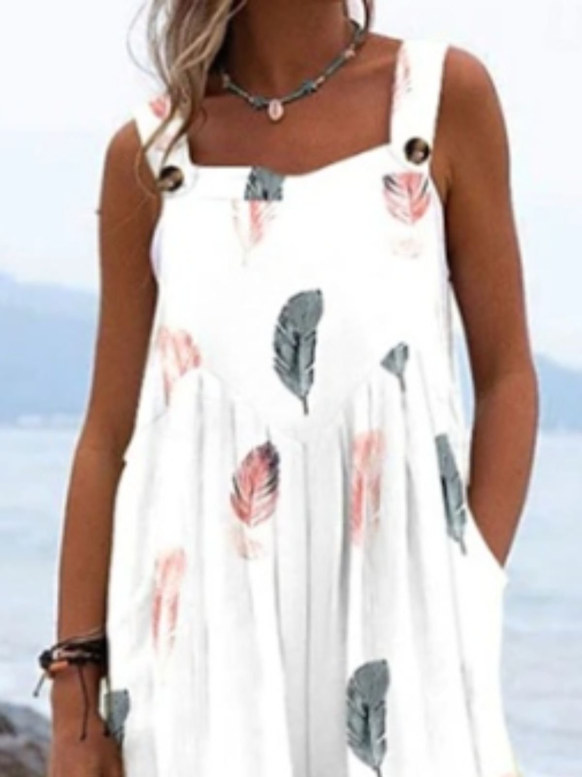 Combinaisons Femmes Vacances Été à Motif de Plume Micro-élasticité Quotidien Coupe Régulière Long Top Débardeur Régulier