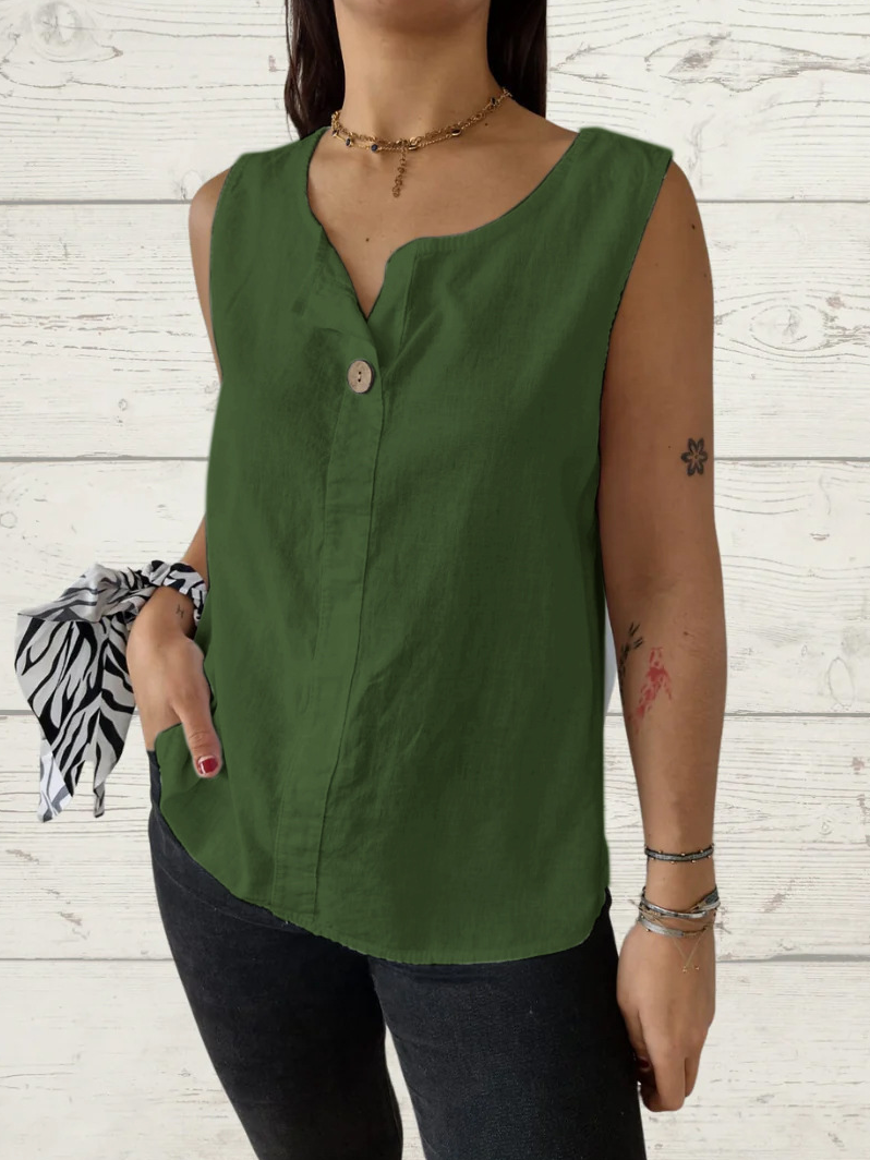 Chemises en Lin Plain Été Polyester Quotidien Sans Manches Régulier Trapèze Régulier pour Femmes