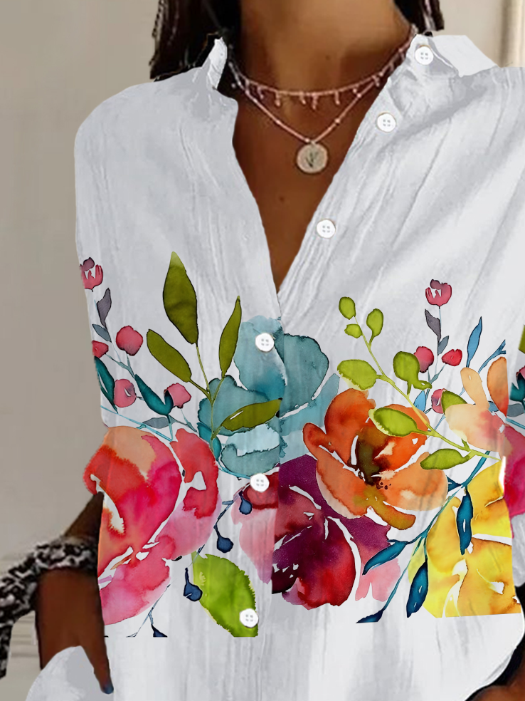 Chemises Femmes Décontracté Floral Printemps / Automne Polyester Aucune élasticité Manches Longues Régulier Régulier T.-N.-L.