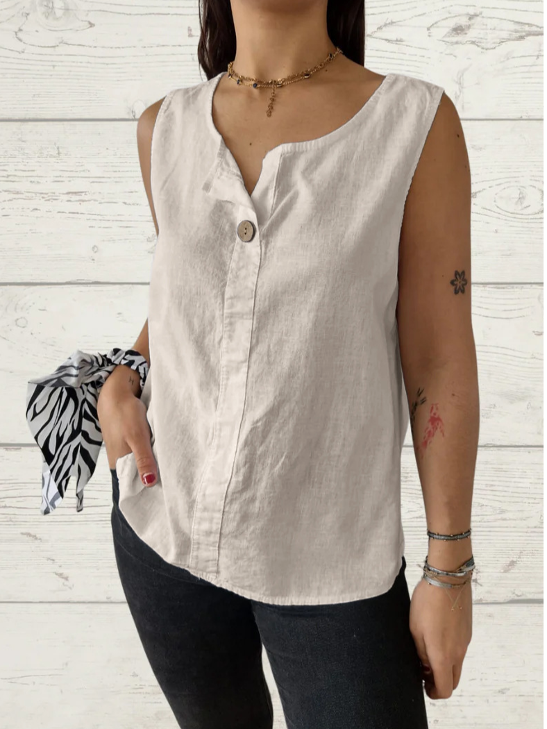 Chemises en Lin Plain Été Polyester Quotidien Sans Manches Régulier Trapèze Régulier pour Femmes