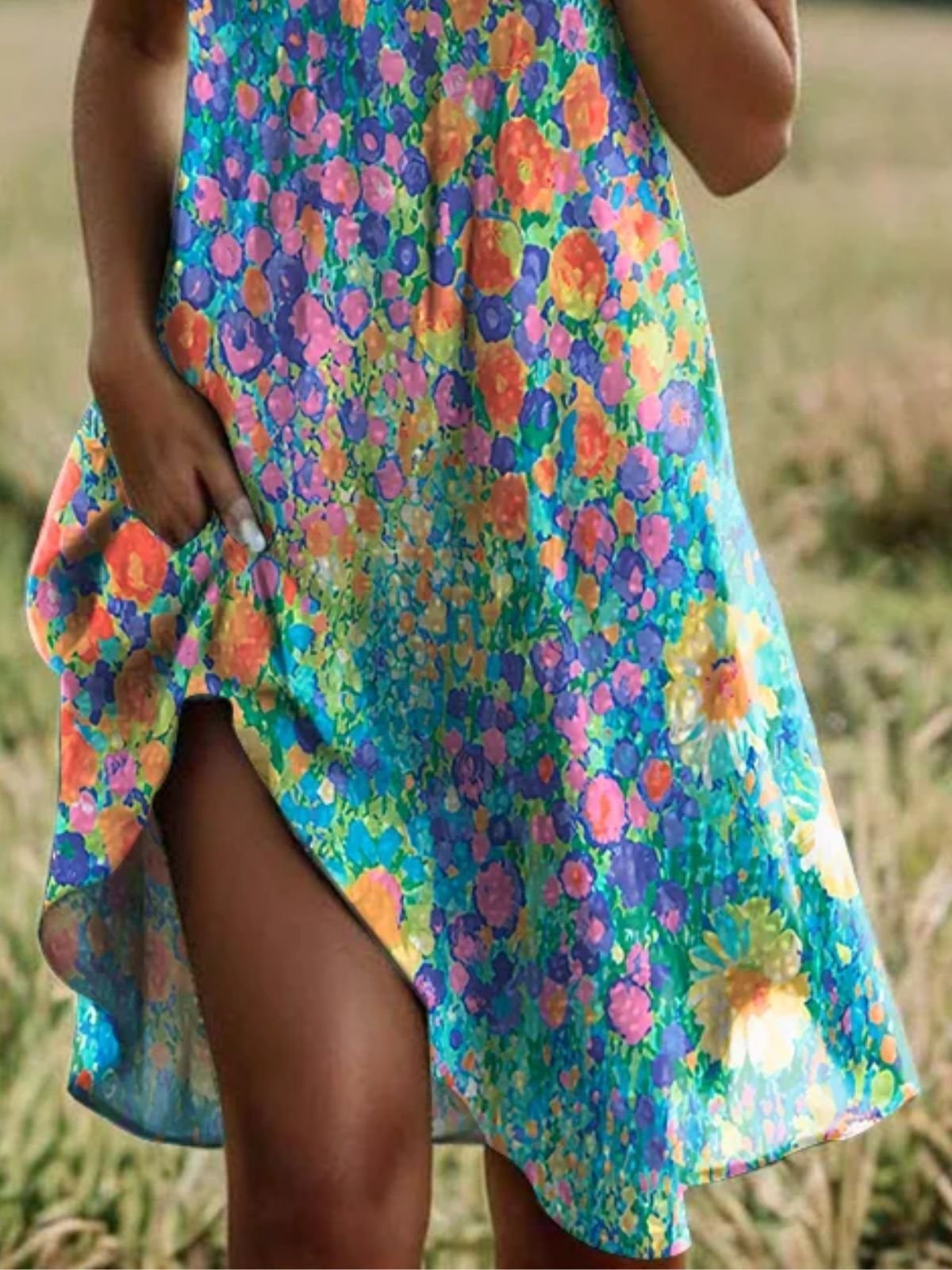Femmes Floral Vert Col de Chemise Confortable Robe Mi-Longue Décontracté