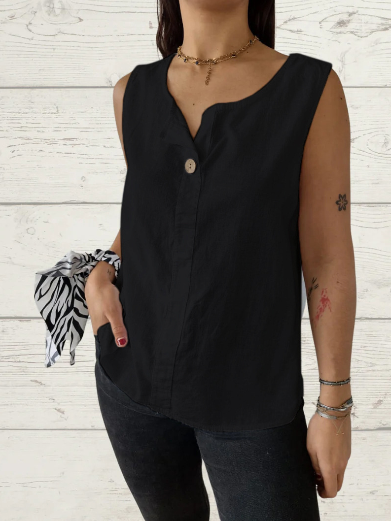 Chemises en Lin Plain Été Polyester Quotidien Sans Manches Régulier Trapèze Régulier pour Femmes