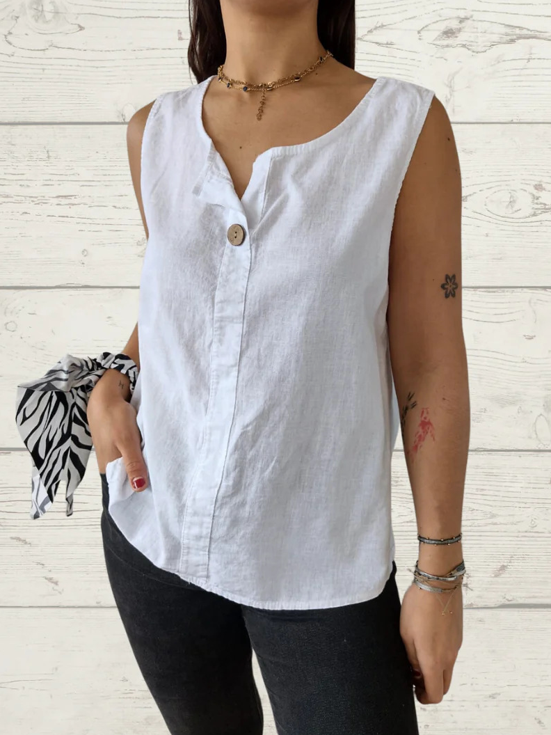 Chemises en Lin Plain Été Polyester Quotidien Sans Manches Régulier Trapèze Régulier pour Femmes
