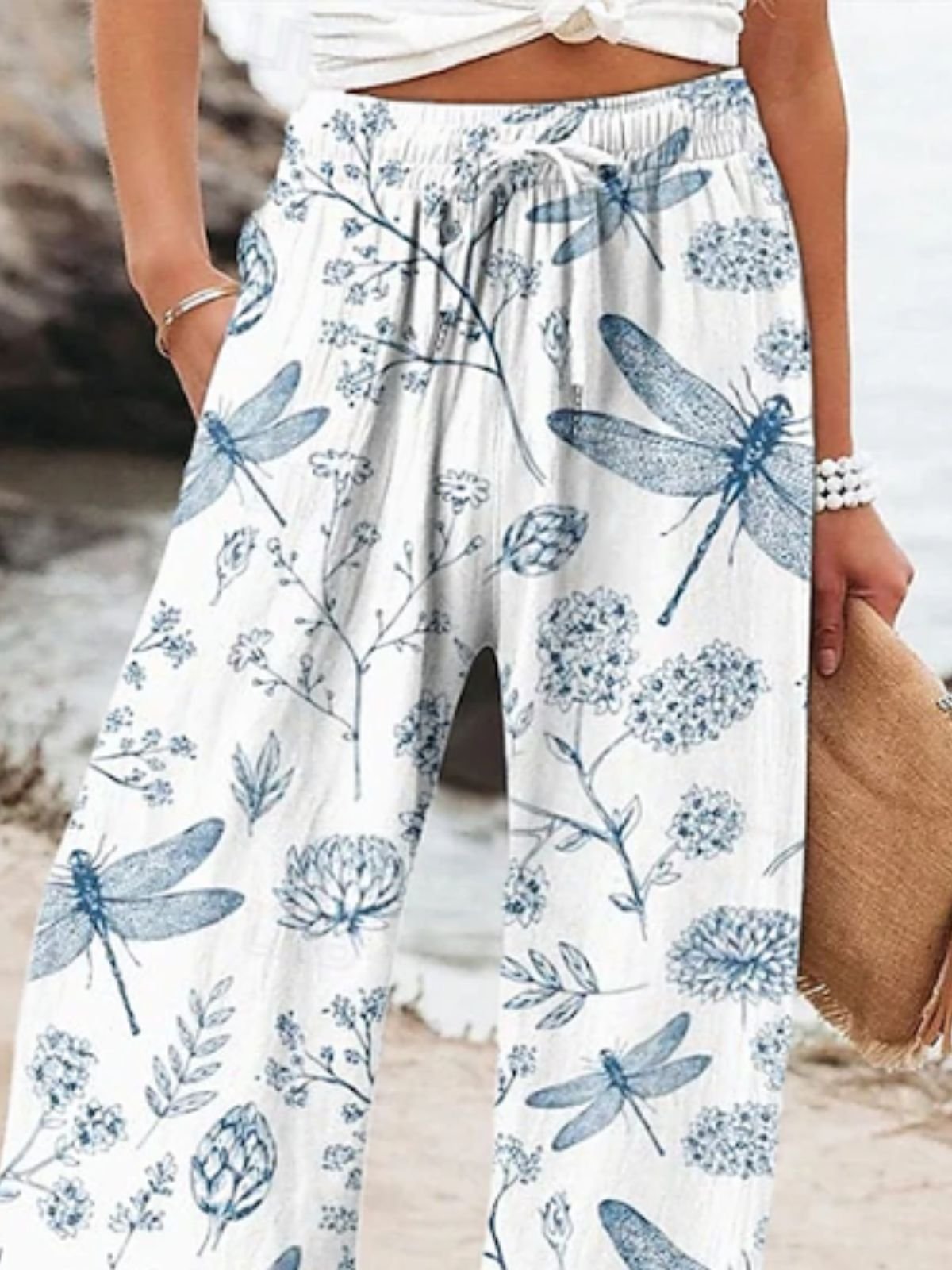 Pantalons Femmes Décontracté Libellule Printemps / Automne Polyester Naturel Micro-élasticité Quotidien Ample Long