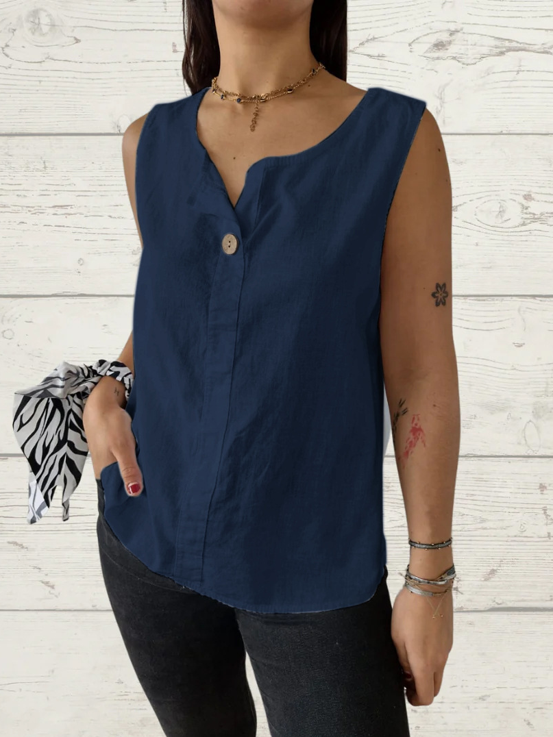 Chemises en Lin Plain Été Polyester Quotidien Sans Manches Régulier Trapèze Régulier pour Femmes