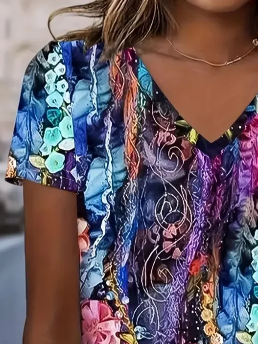 T-shirts Femmes Décontracté Floral Été Imprimé Aucune élasticité Quotidien Régulier Droit Régulier