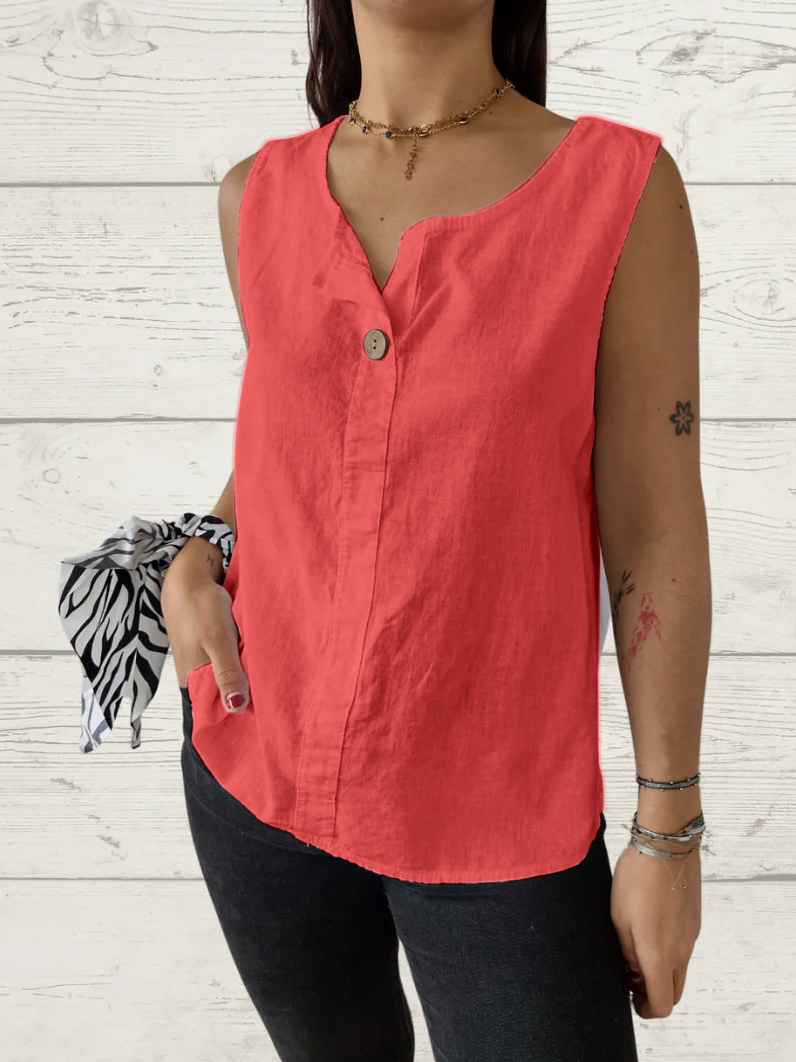 Chemises en Lin Plain Été Polyester Quotidien Sans Manches Régulier Trapèze Régulier pour Femmes