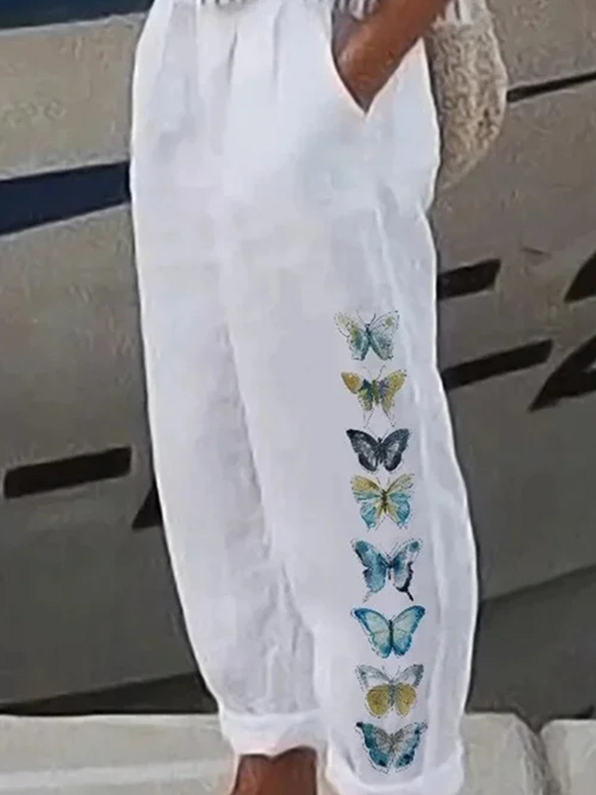 Pantalons Femmes Boho Printemps / Automne Papillon Coton Micro-élasticité Vacances Pantalon droit Long Régulier
