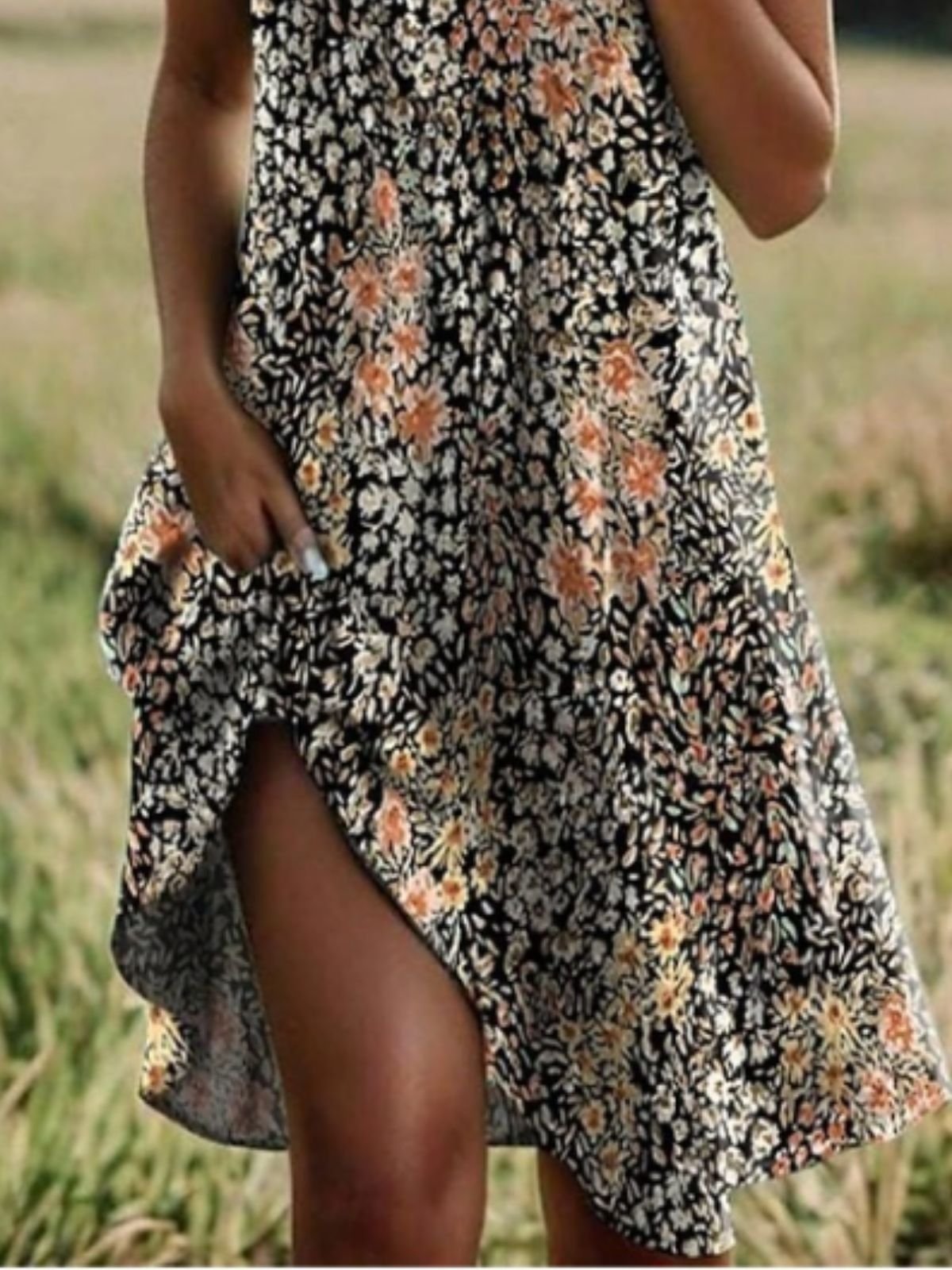 Femmes Floral Brun Col de Chemise Confortable Robe Mi-Longue Décontracté