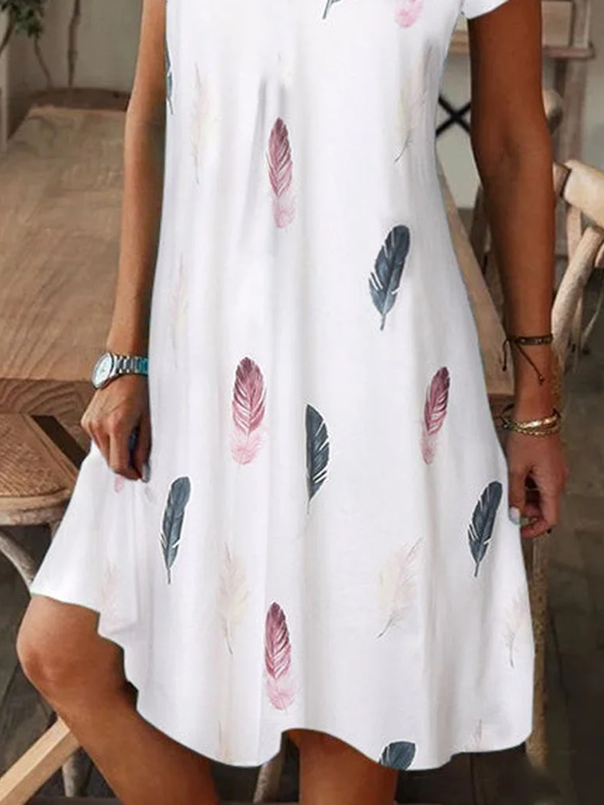 Femmes à Motif de Plume Comme Image Col V Confortable Robe Maxi Décontracté