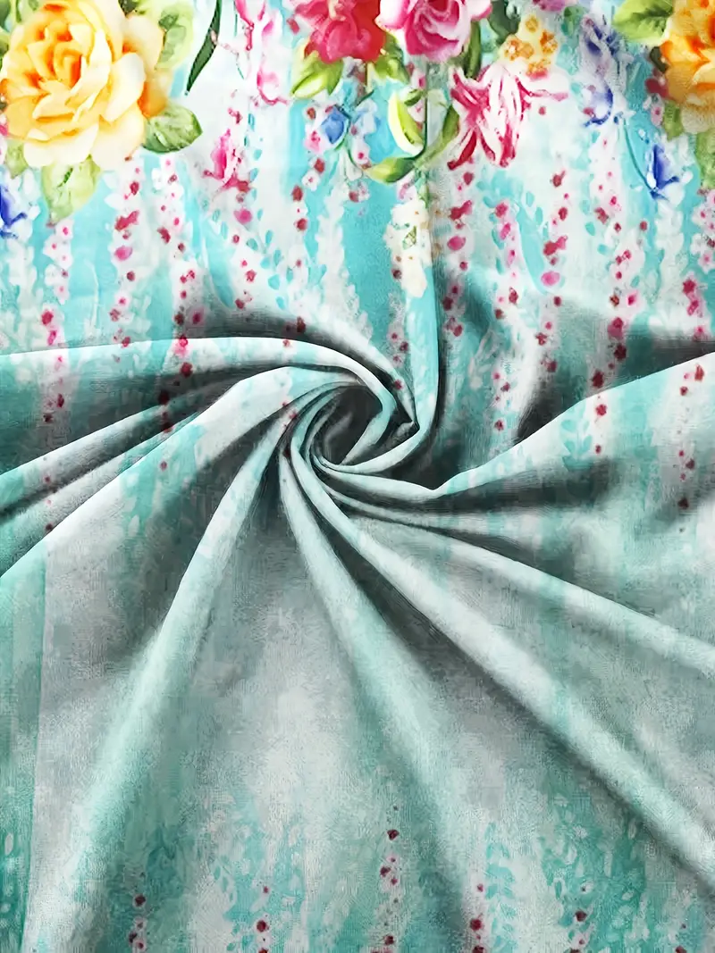 Femmes Floral Comme Image Col V Confortable Robe Mi-Longue Décontracté