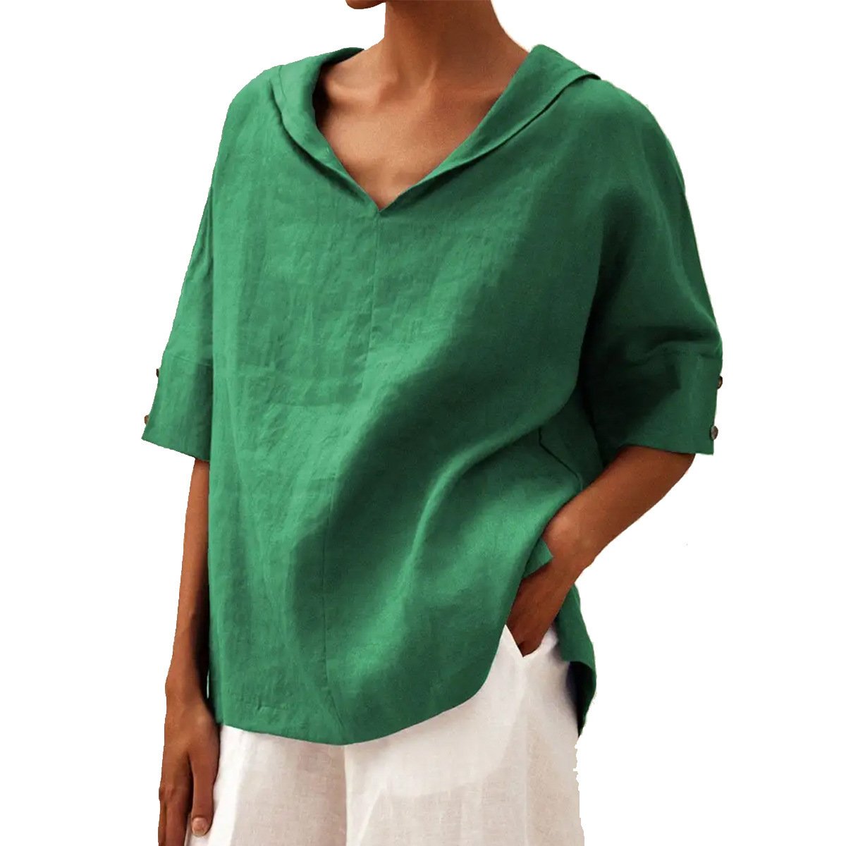 Blouses Femmes Rue Plain Été Polyester Col V Ample Régulier Droit Régulier