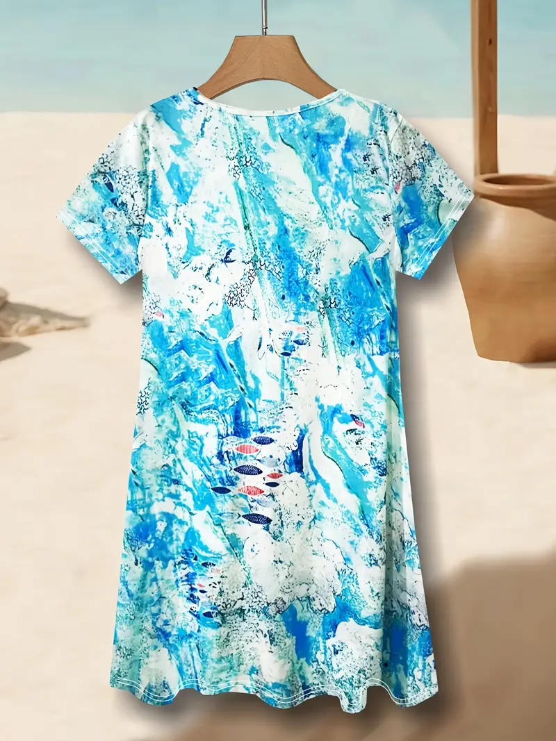 Femmes Marin Vie Comme Image Col V Confortable Robe Mi-Longue Décontracté