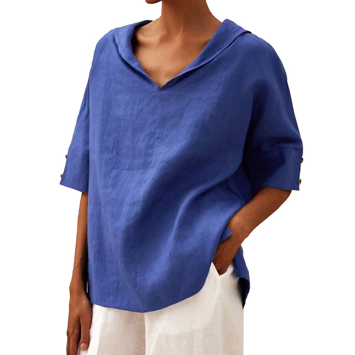 Blouses Femmes Rue Plain Été Polyester Col V Ample Régulier Droit Régulier