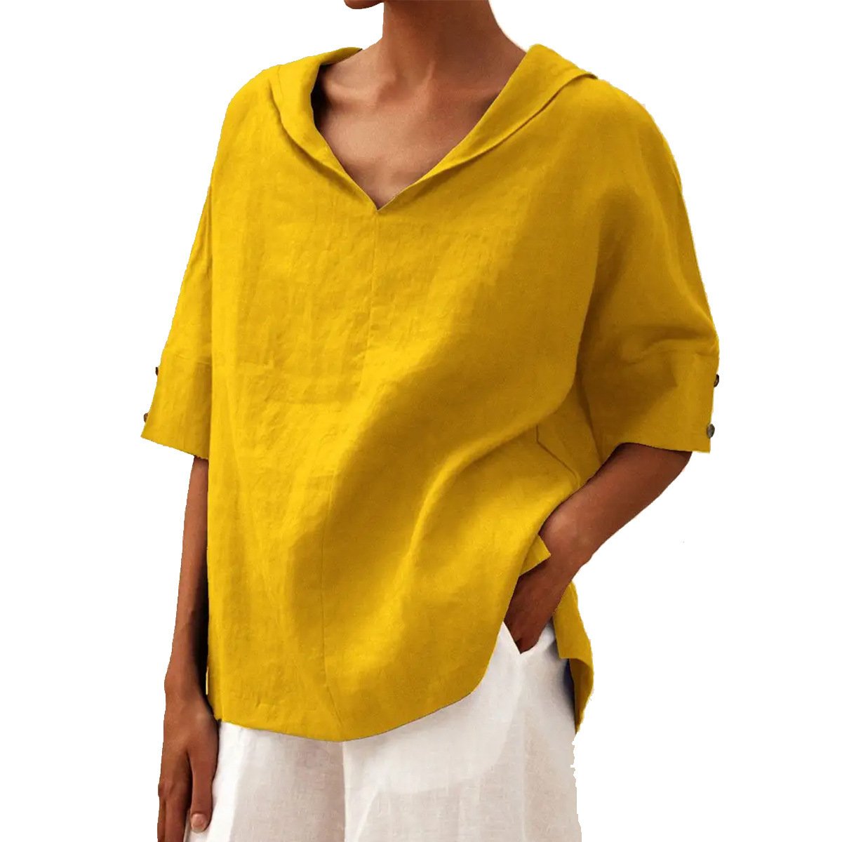 Blouses Femmes Rue Plain Été Polyester Col V Ample Régulier Droit Régulier