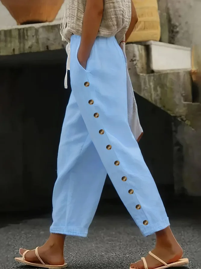 Pantalons Décontracté Plain Printemps / Automne Naturel Aucune élasticité Quotidien Ample Droit Pantalon baggy pour Femmes