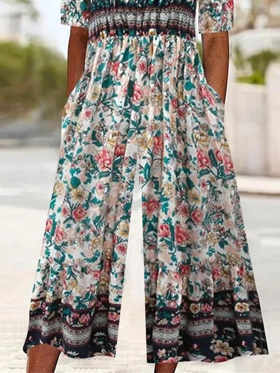 Combinaisons Femmes Décontracté Floral Été Polyester Naturel Quotidien Coupe Régulière Droit Régulier
