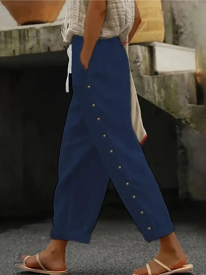 Pantalons Décontracté Plain Printemps / Automne Naturel Aucune élasticité Quotidien Ample Droit Pantalon baggy pour Femmes