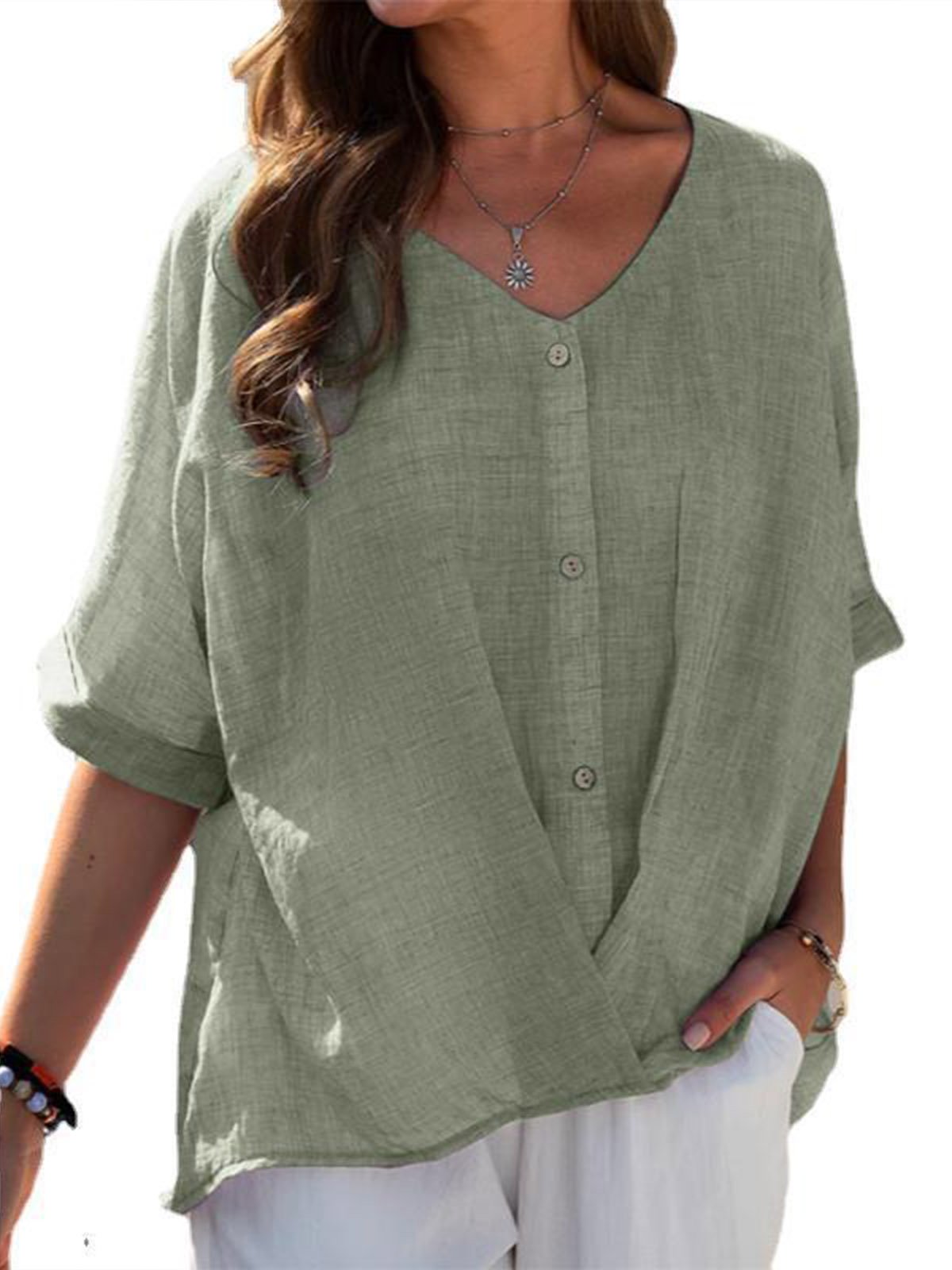 Blouses Décontracté Plain Été Aucune élasticité Quotidien Ample Pull-over Régulier Droit pour Femmes