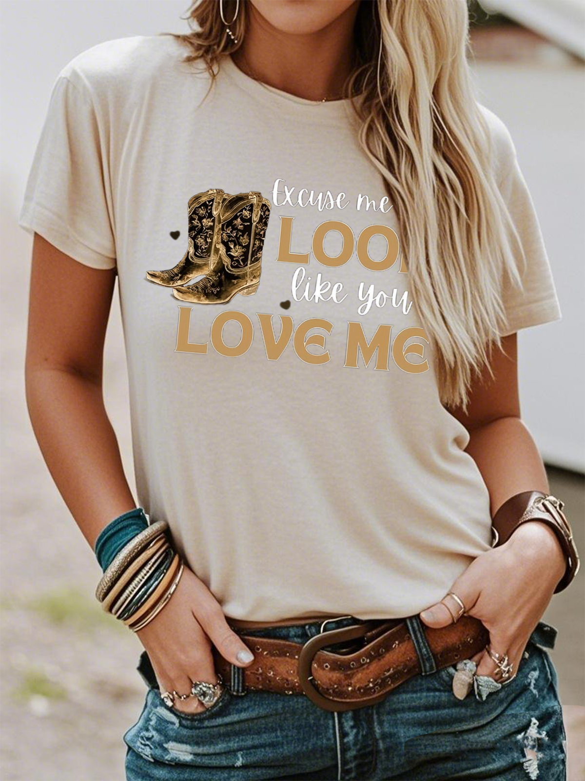 T-shirts de Style Occidental Été Imprimé de Lettre Motif Vacances Coupe Régulière Col Rond Régulier Droit Régulier pour Femmes
