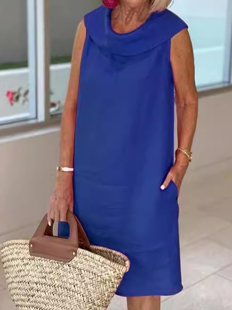 Femmes Plain Bleu Ciel Col Châle Confortable Robe Maxi Décontracté