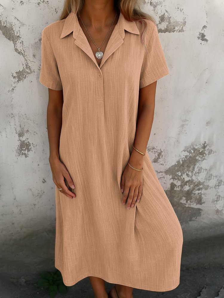Femmes Plain Noir Col de Chemise Confortable Robe Maxi Décontracté