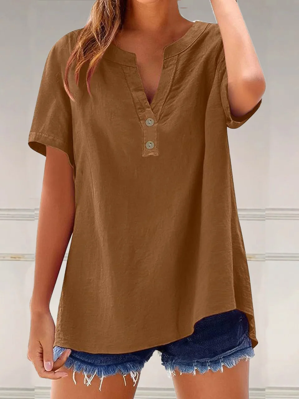 Chemises Femmes Simple Plain Printemps / Automne Polyester Col V Vacances Régulier Droit Régulier