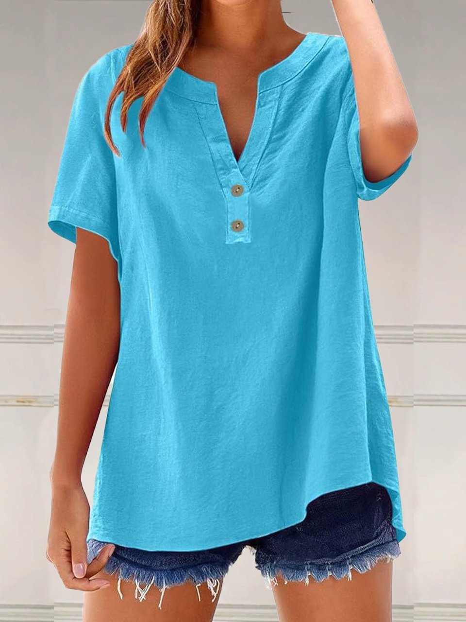 Chemises Femmes Simple Plain Printemps / Automne Polyester Col V Vacances Régulier Droit Régulier