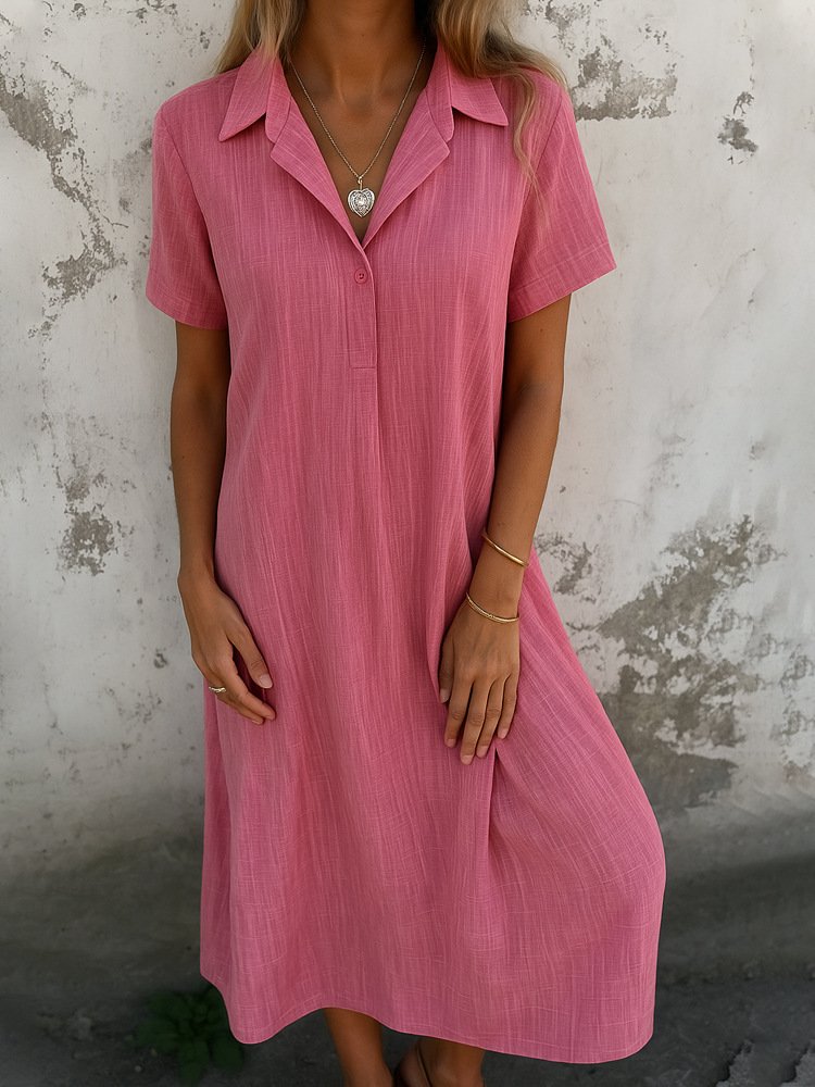 Femmes Plain Noir Col de Chemise Confortable Robe Maxi Décontracté