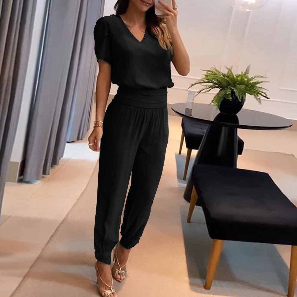 Deux Pièces Ensembles Femmes Géométrique Habillé Été Polyester Rendez-Vous Coupe Régulière Col Rond Top Avec Pantalons Droit