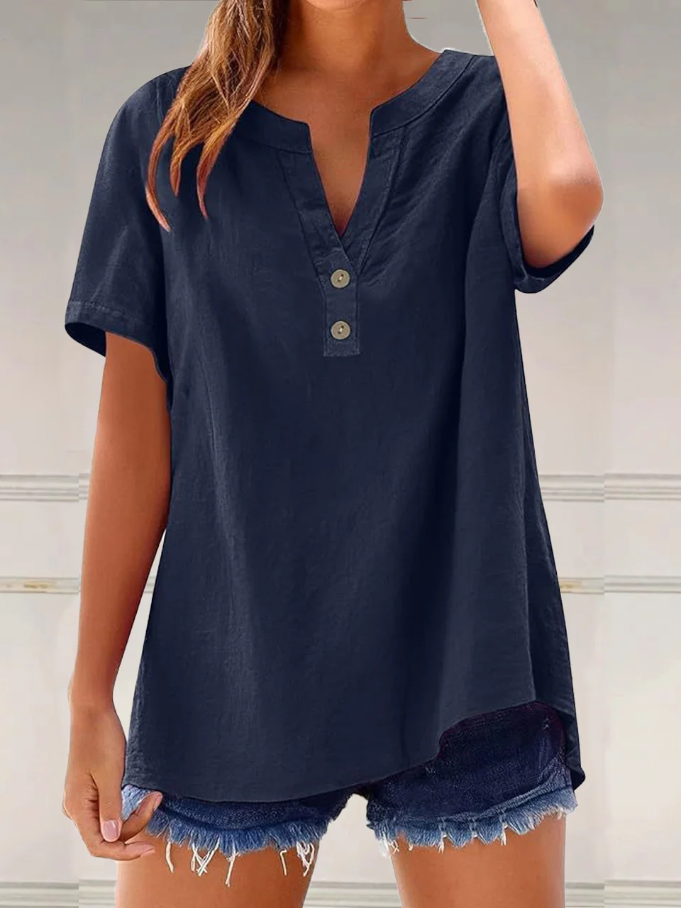 Chemises Femmes Simple Plain Printemps / Automne Polyester Col V Vacances Régulier Droit Régulier