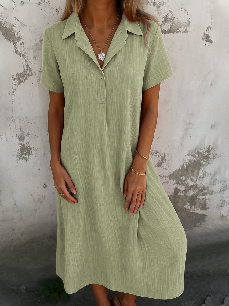 Femmes Plain Noir Col de Chemise Confortable Robe Maxi Décontracté