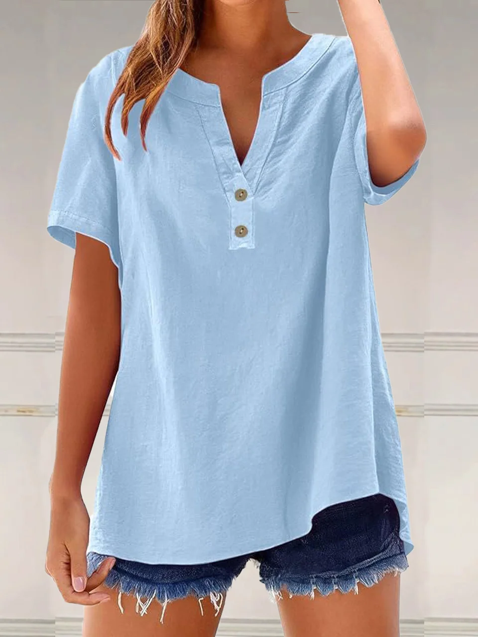 Chemises Femmes Simple Plain Printemps / Automne Polyester Col V Vacances Régulier Droit Régulier