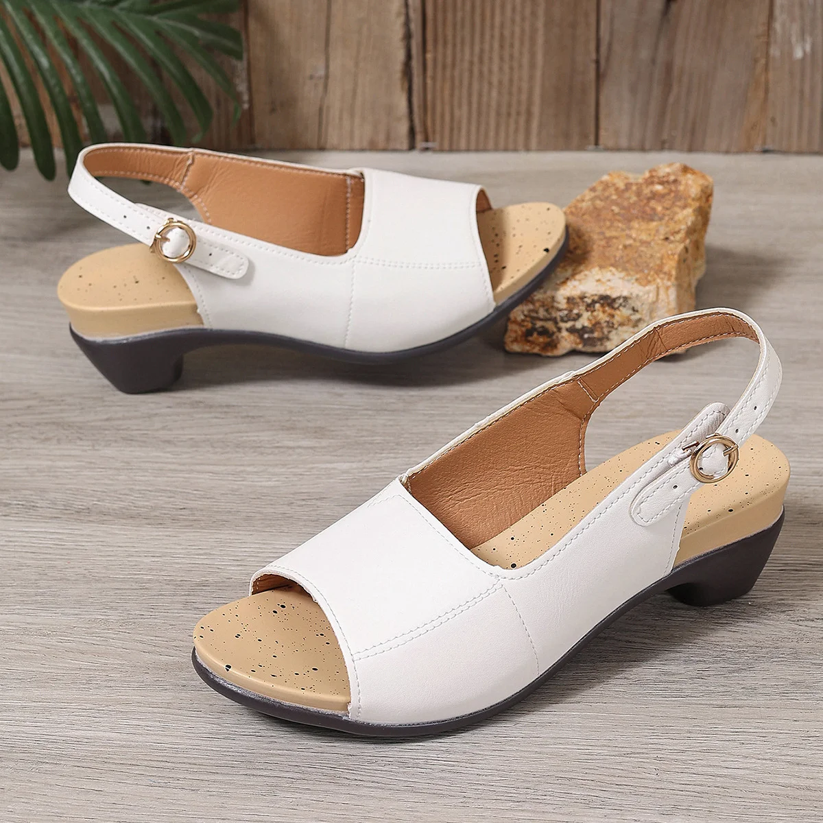 Mocassins Vacances Plain Toutes Les Saisons Faire la navette Talon de Bloc Bout Rond PU Après le laçage PU pour Femmes