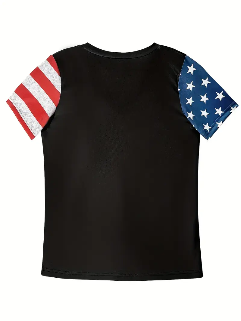 T-shirts Femmes Décontracté Été Drapeau des États-Unis Polyester Col V Coupe Régulière Régulier Trapèze Régulier