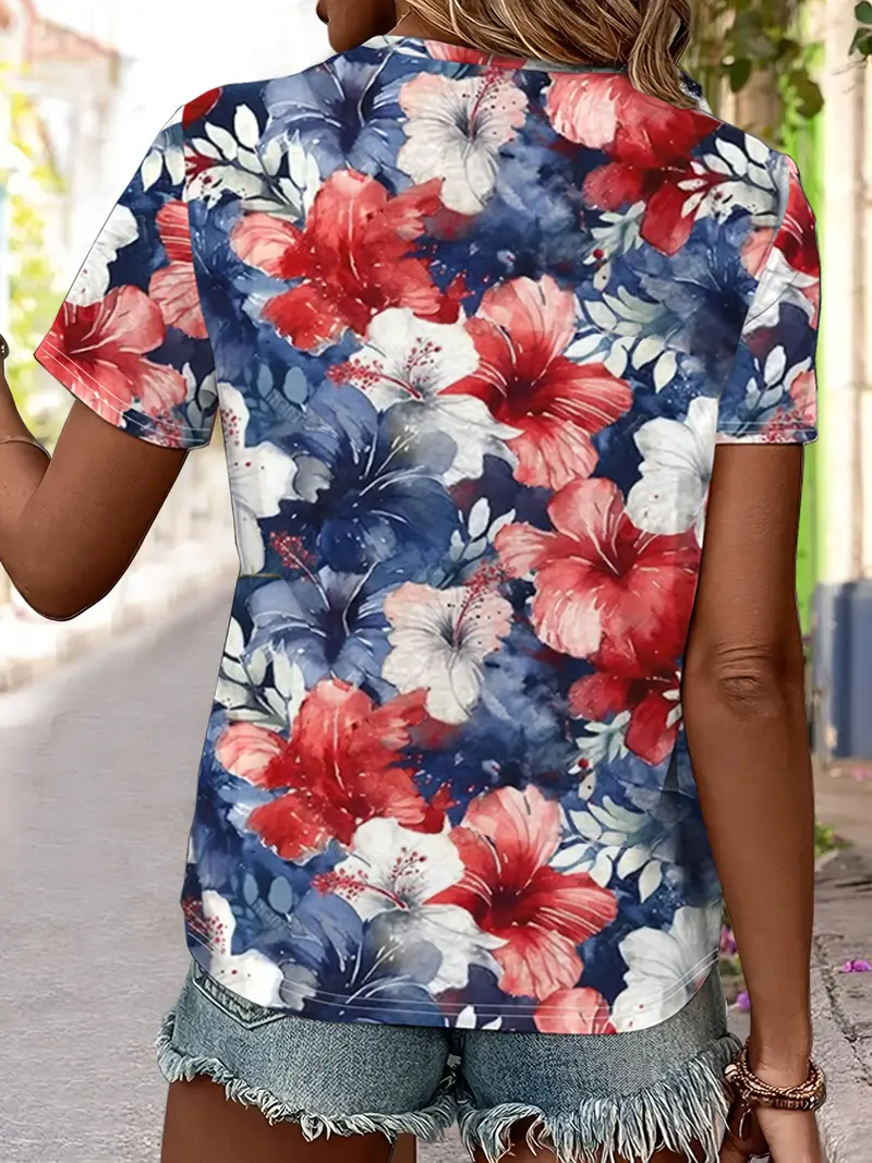 T-shirts Femmes Décontracté Drapeau des États-Unis Été Coton Micro-élasticité Coupe Régulière Manches Courtes Régulier Trapèze