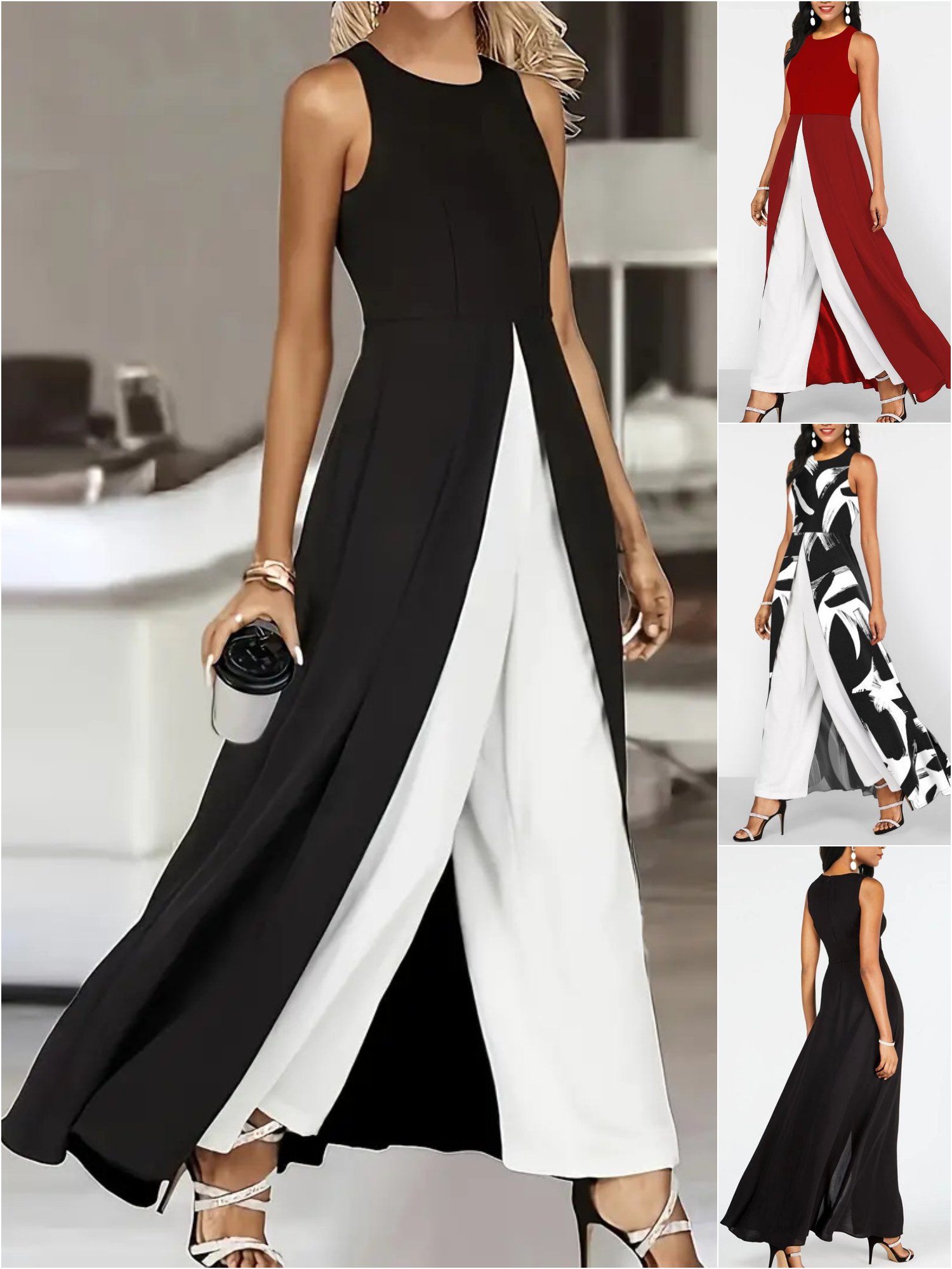 Combinaisons Géométrique Simple Été Tricoté Coupe Régulière Pantalon à la cheville Sans Manches Top Débardeur Élasticité moyenne pour Femmes