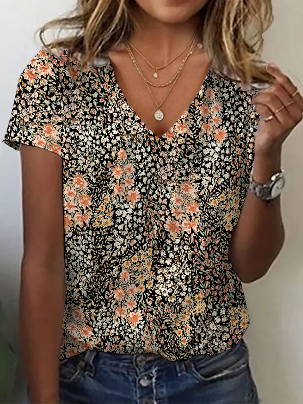 T-shirts Décontracté Floral Été Imprimé Quotidien Ample Jersey Manches Courtes T.-N.-L. pour Femmes