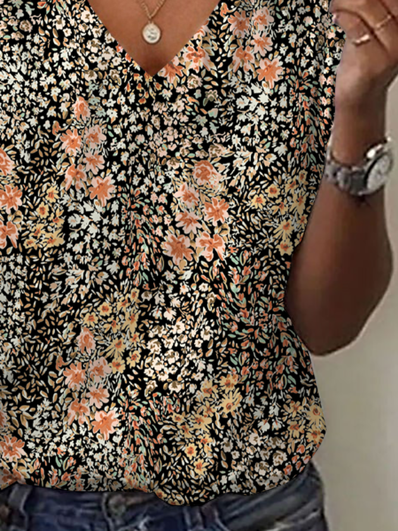 T-shirts Décontracté Floral Été Imprimé Quotidien Ample Jersey Manches Courtes T.-N.-L. pour Femmes