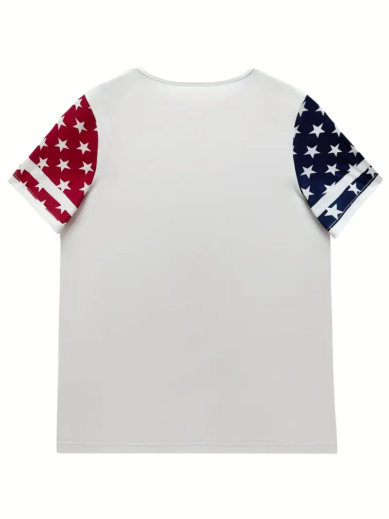 T-shirts Décontracté Été Drapeau des États-Unis Col V Micro-élasticité Quotidien Manches Courtes Régulier Régulier pour Femmes