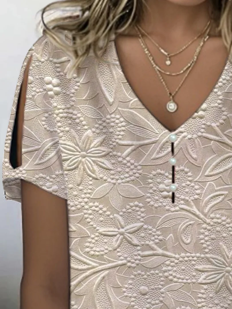 T-shirts Femmes Décontracté Floral Été Polyester Micro-élasticité Quotidien Manches Courtes Ligne T Régulier