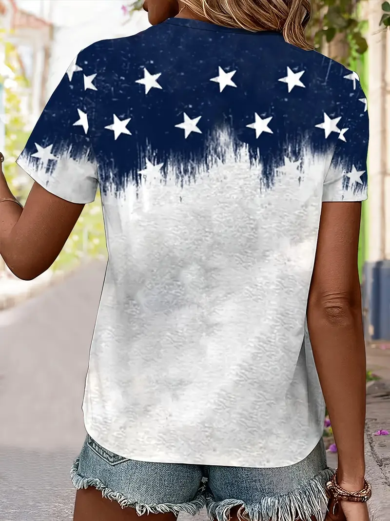 T-shirts Décontracté Été Drapeau des États-Unis Polyester Col V Micro-élasticité Quotidien Coupe Régulière Régulier pour Femmes
