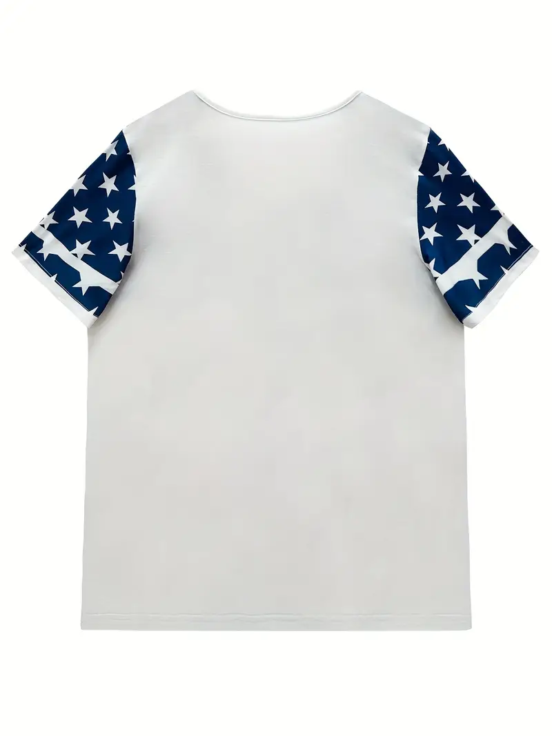 T-shirts Décontracté Été Drapeau des États-Unis Coton Col V Coupe Régulière Manches Courtes Trapèze Régulier pour Femmes