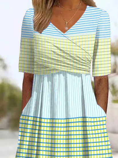 Femmes Rayé Comme Image Col V Confortable Imprimé Robe Maxi Décontracté